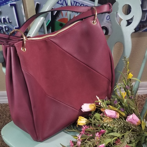 No Name Handbags - Big Burgundy/Maroon Colored Leather Suede